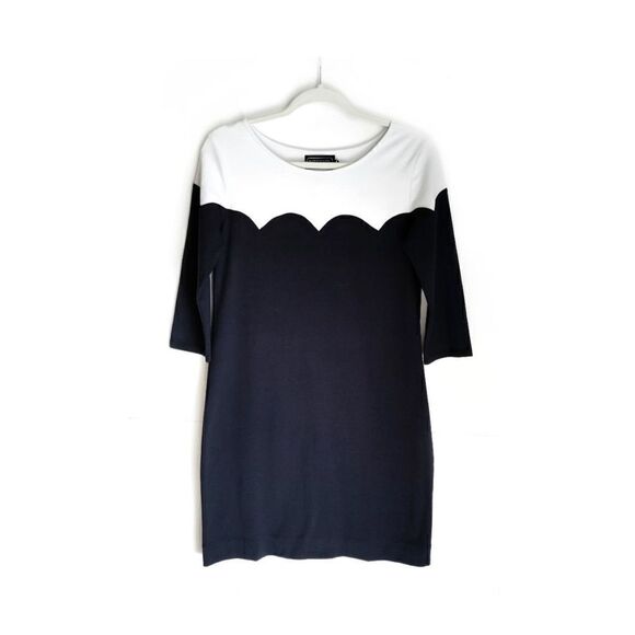 DUFFIELD LANE 3/4 SLEEVE SCALLOPED DRESS NAVY & WHITE NEW SIZE S - Picture 4 of 7